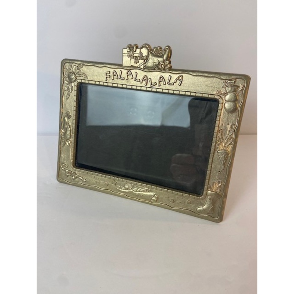 Gold Christmas Picture Frame Falalalala Embossed Holiday Snowman Angel 4x6